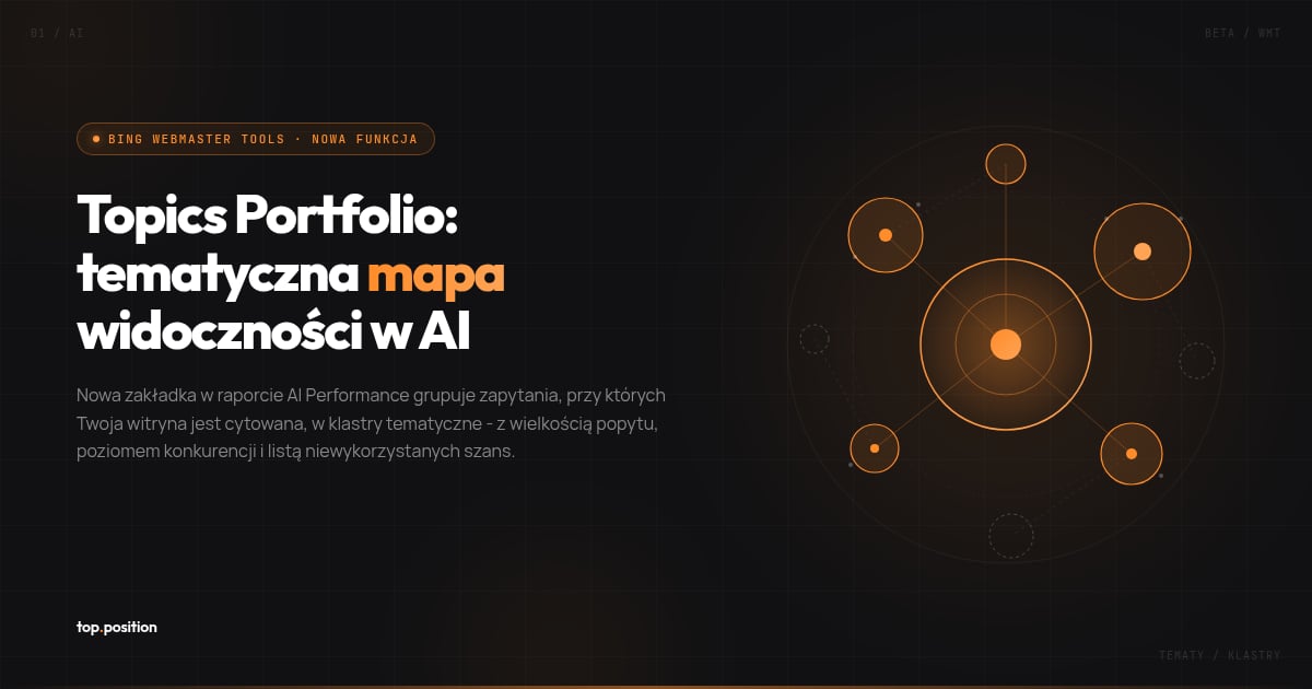 Topics Portfolio w Bing Webmaster Tools - 3 wskaźniki, które pokazują, gdzie rosnąć w AI Search