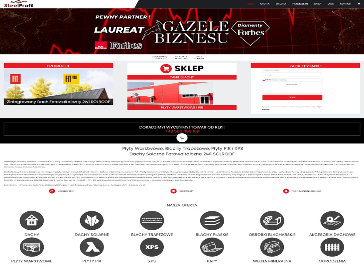 Sklep internetowy SteelProfil — WooCommerce, płyty warstwowe, blachy, profile stalowe